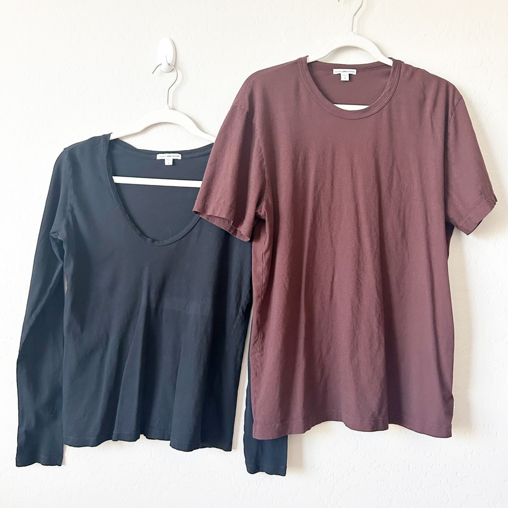 James Perse Womens Bundle Lot (2) Basic Cotton Shirts Size‎ L Brown Black